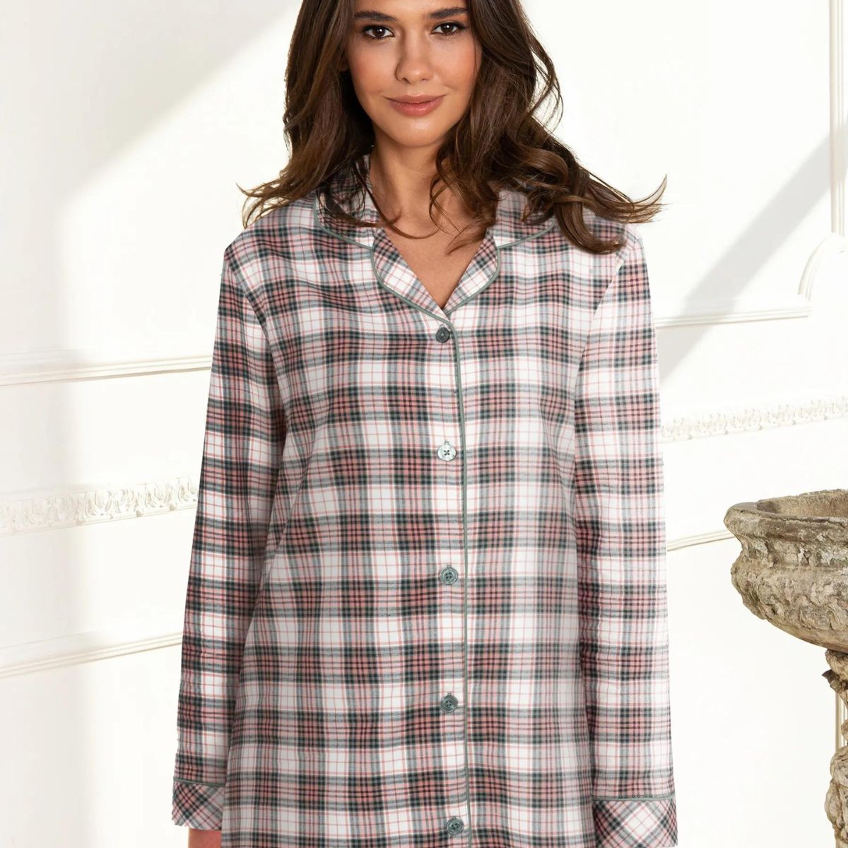 Lady Avenue Cotton Flannel natskjorte, multi