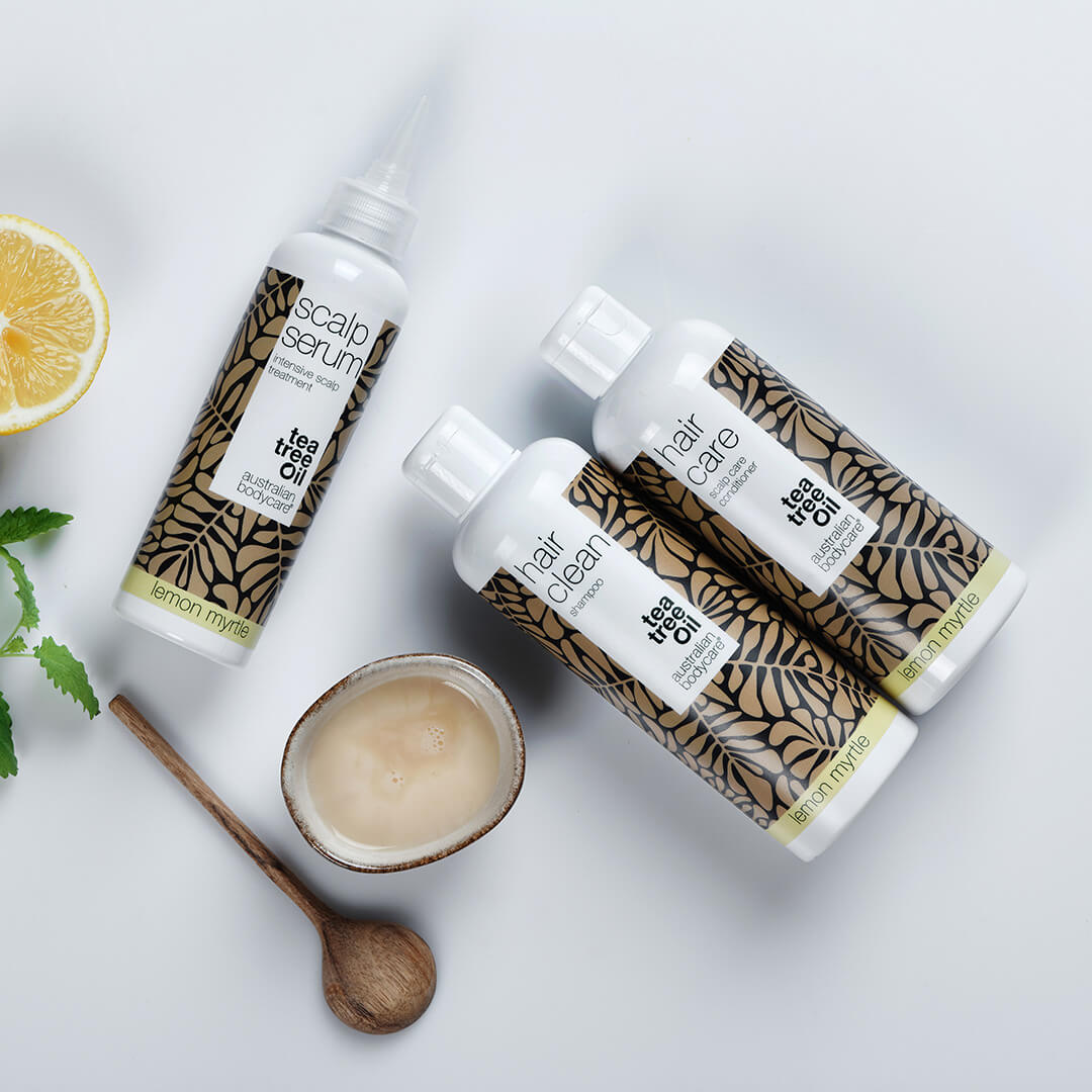 Hovedbundspakke med Lemon Myrtle — 3 produkter med Tea Tree Oil og Lemon Myrtle til skæl og tør hovedbund