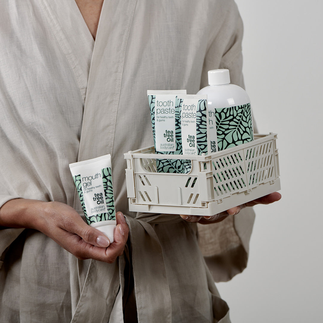 XL Mundpakken med Tea Tree Oil mundprodukter — 10 mundprodukter til pleje ved paradentose, svamp og blødende tandkød