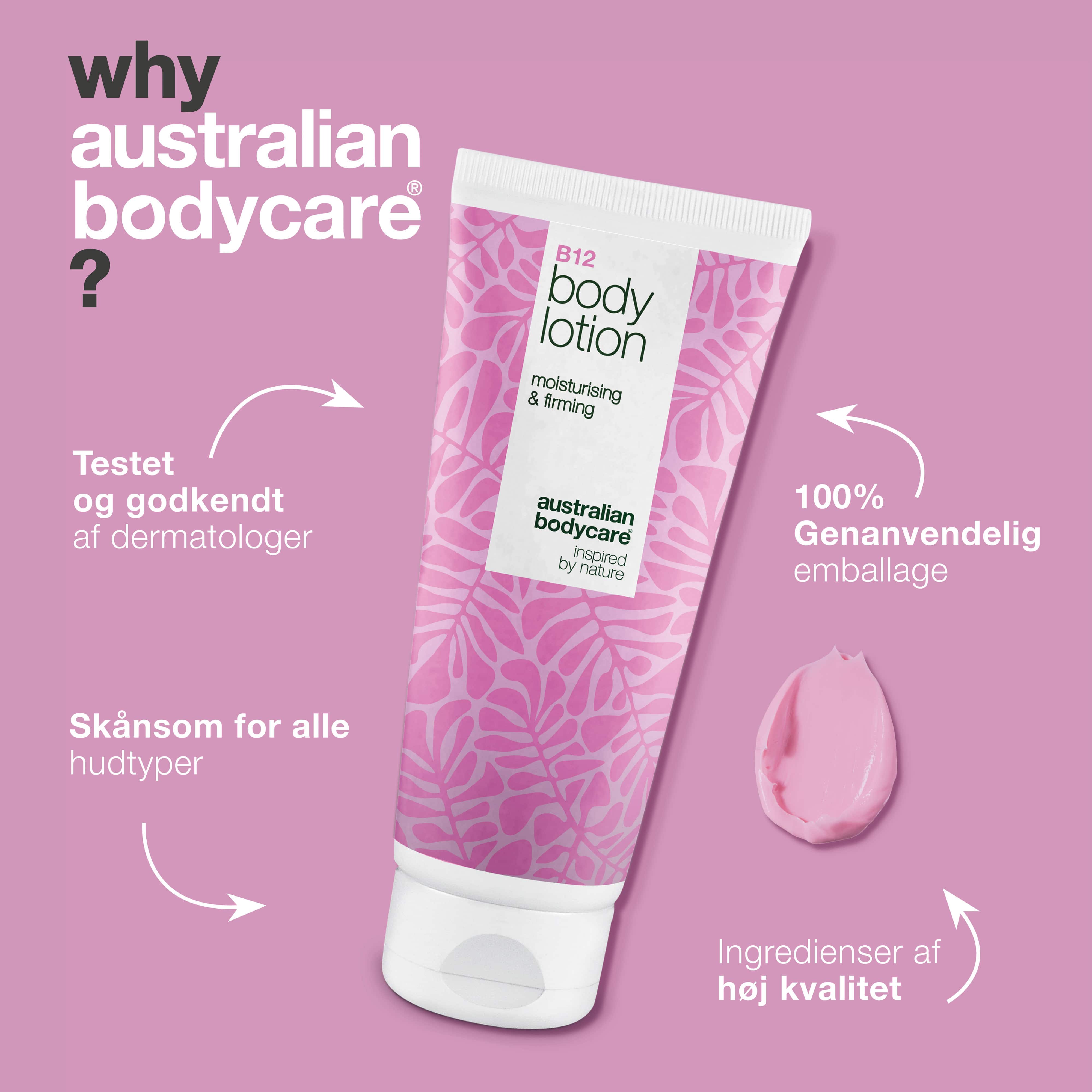 B12 Body Lotion – Naturligt inspireret fugt til alle hudtyper — B12 Body Lotion giver intens fugt og øger hudens elasticitet. Perfekt til daglig pleje og efterlader huden blød og strålende.