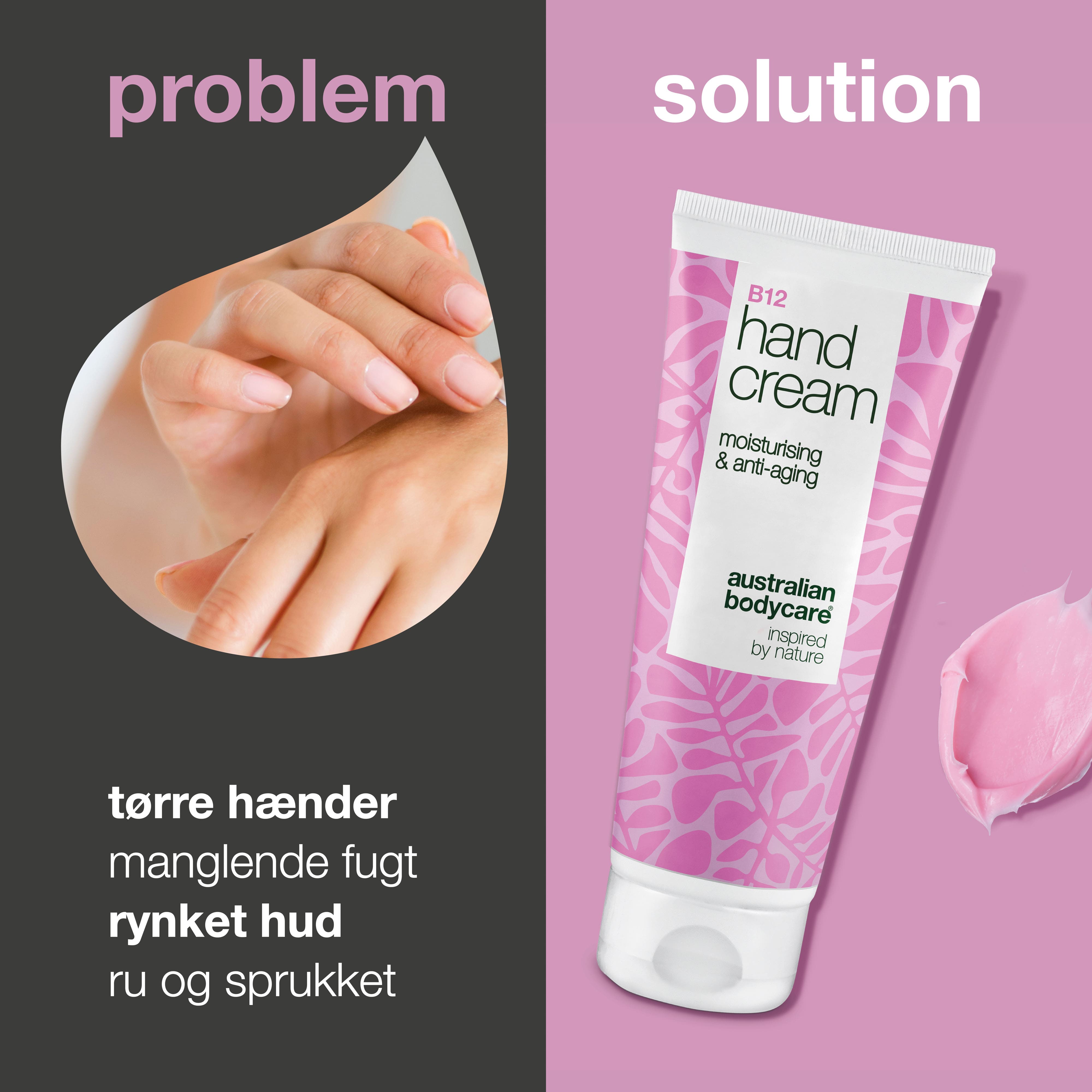 B12 Håndcreme til tørre og rynkede hænder – fugt og pleje — Få ungdommelige, bløde hænder med B12 Håndcreme. Reducerer tørhed og rynker med intens fugt.