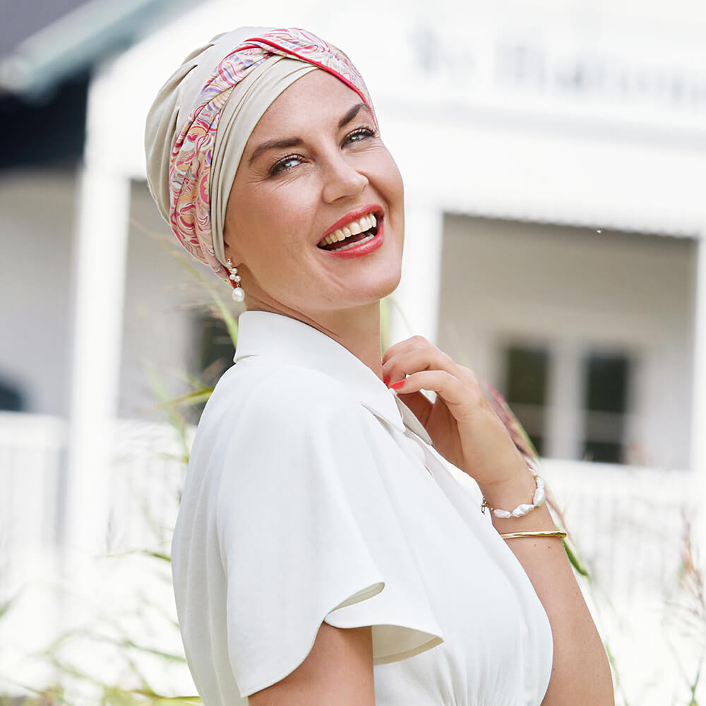 HocShakti Turban, Oyster w/ Energetic Flowers - Udgår