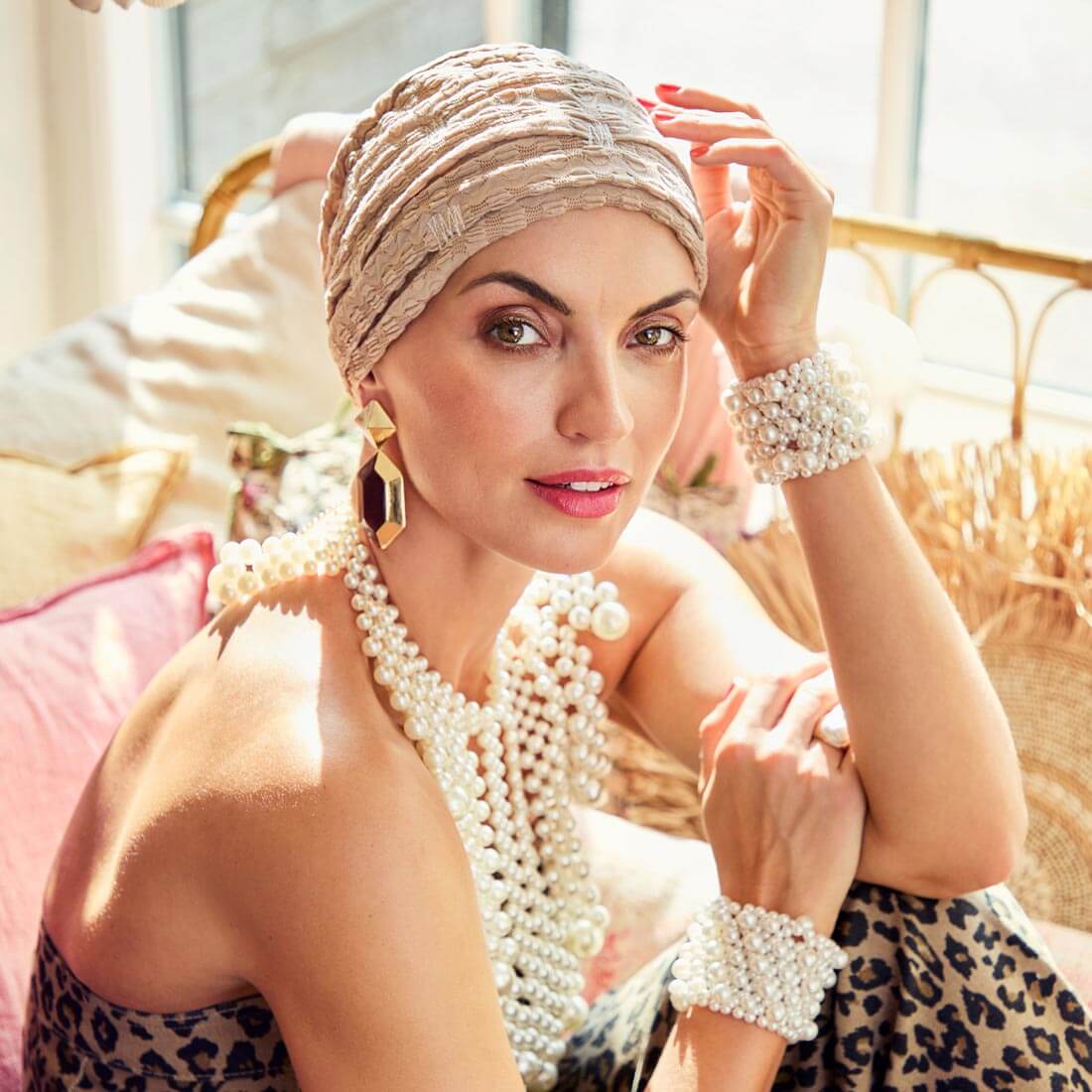 HocRuby Skye Turban, Abstract Beige