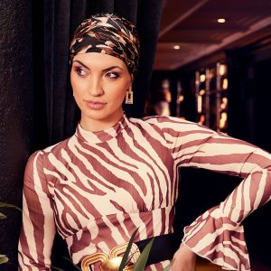 HocSapphire - Boho Turban, Black w/Cotton Grass