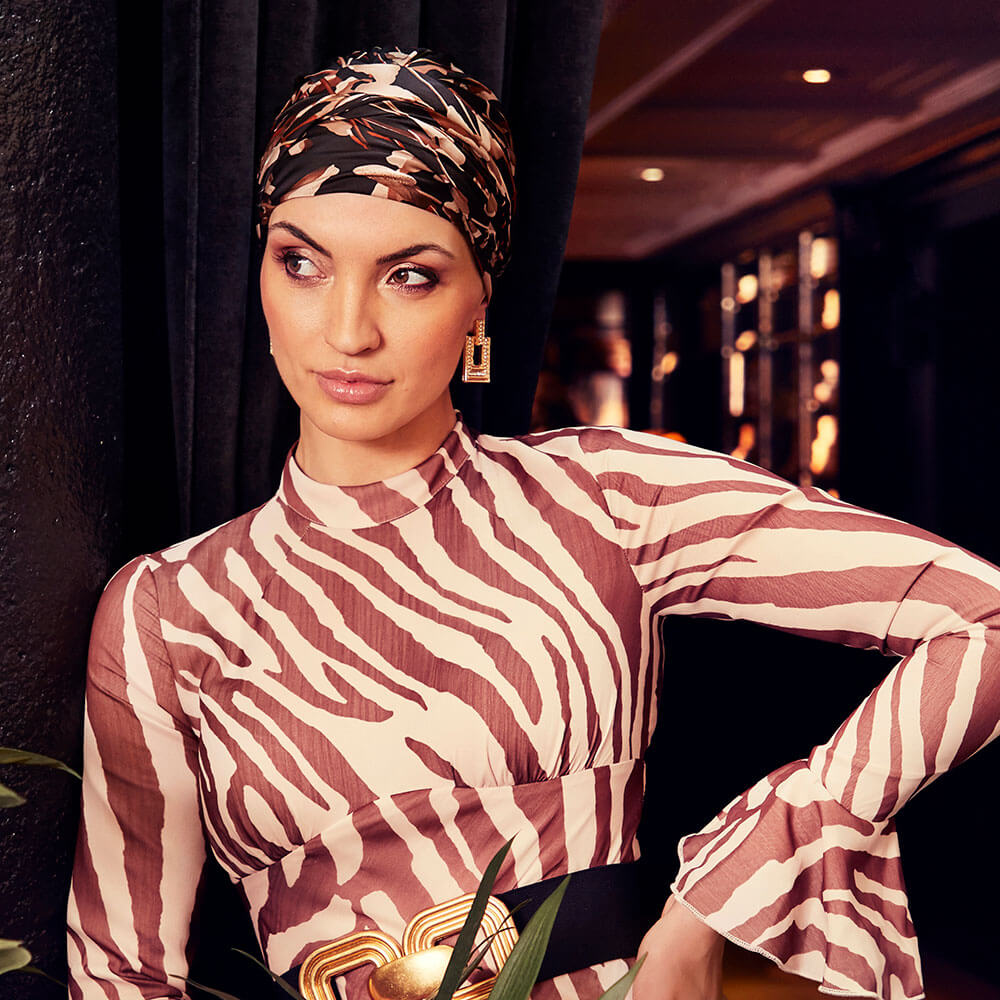 HocSapphire - Boho Turban, Black w/Cotton Grass
