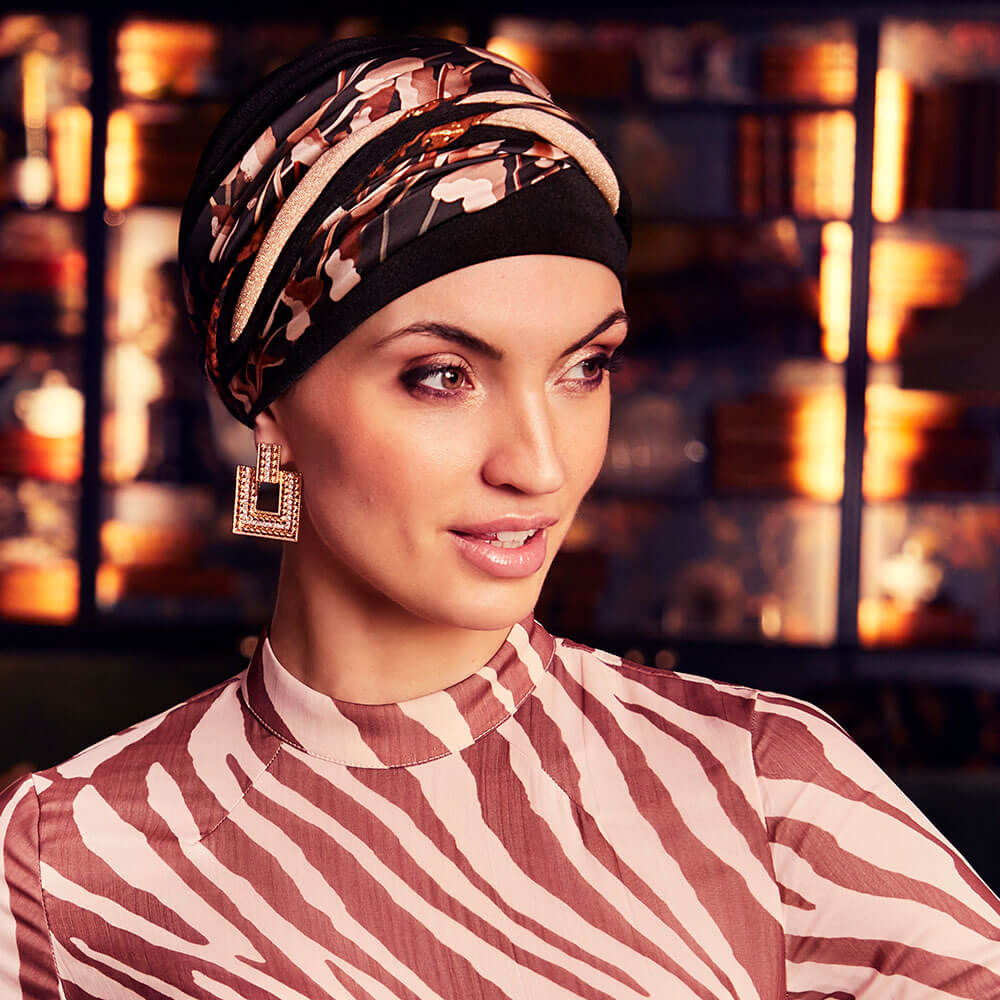 HocScarlett - Boho Turban, Black & Cotton Grass Mix