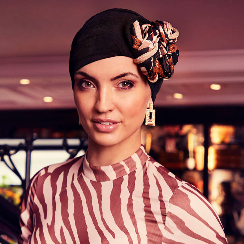 HocScarlett - Boho Turban, Black & Cotton Grass Mix