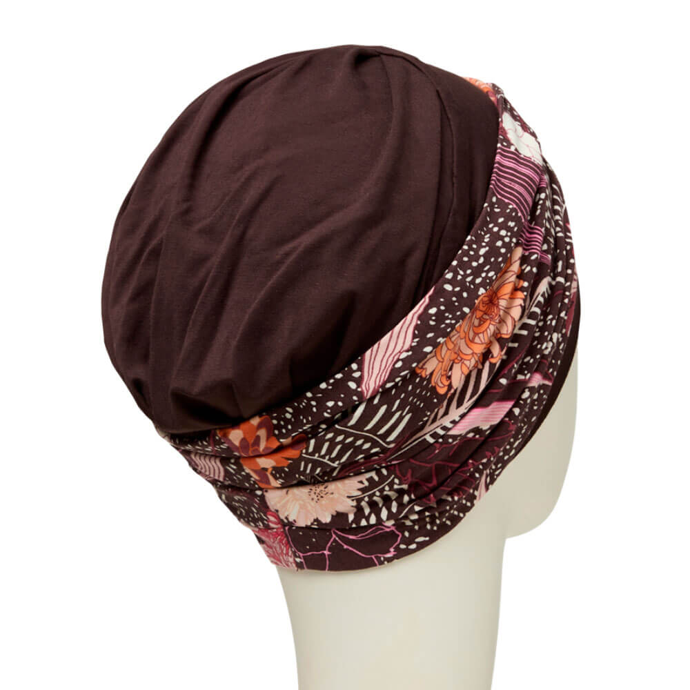 HocShakti Turban, Chocolate w. Garden Pinks - Udgår