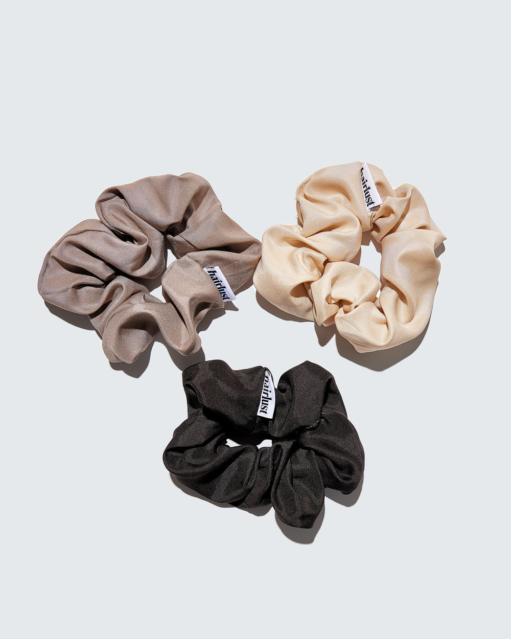 Satin Silk Scrunchies, Medium, 3-Pack, Coffee