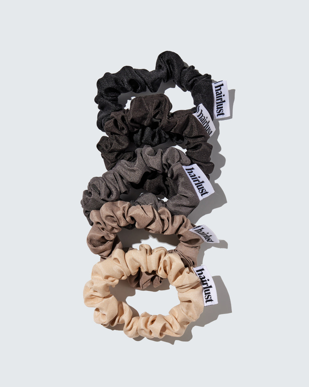 Satin Silk Scrunchies, Small, 5-Pack, Coffee