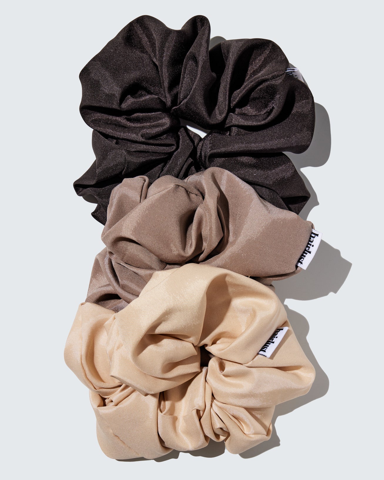 Satin Silk Scrunchies, XXL, 3-Pack, Coffee