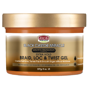 African Pride Black Castor Miracle Extra Hold Braid, Loc & Twist Gel 227gr